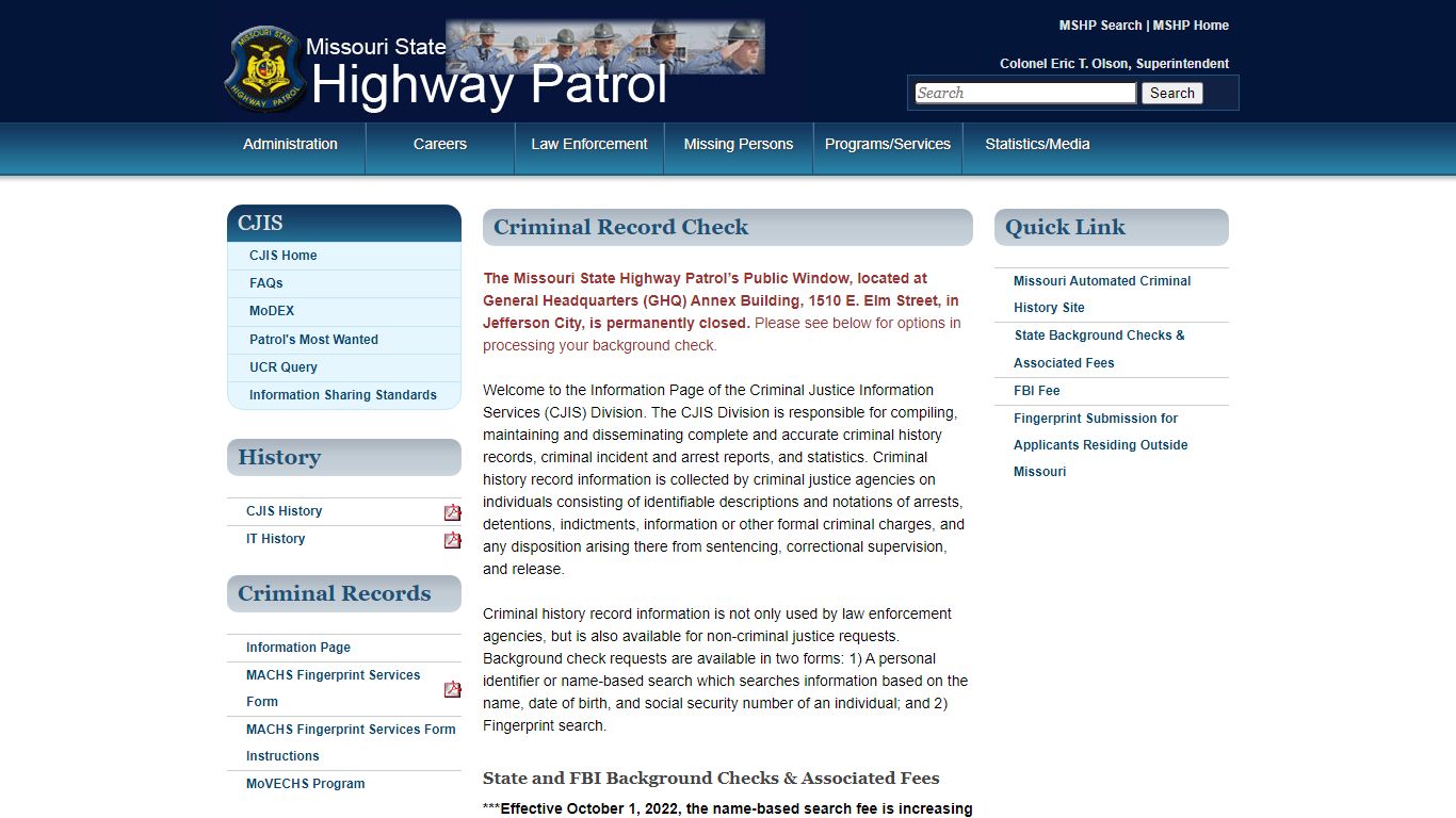 Criminal Record Check - Missouri State Highway Patrol